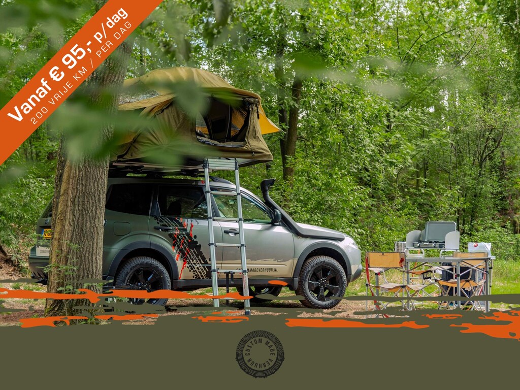 Subaru Forester 2.0 AWD Custom Made Verhuur v.a. 95,- p/dag | Daktent | Lift Kit | Snorkel | Complete Kampeer uitrusting |