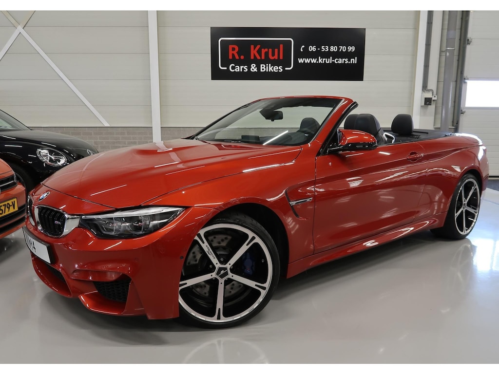 BMW M4 4-serie Cabrio Sakhir Orange BTW auto 20 inch AC Schnitzer Head-Up Navigatie Harman-Kardon Leer Nekverwarming Nieuwstaat! BMW dealer onderhouden
