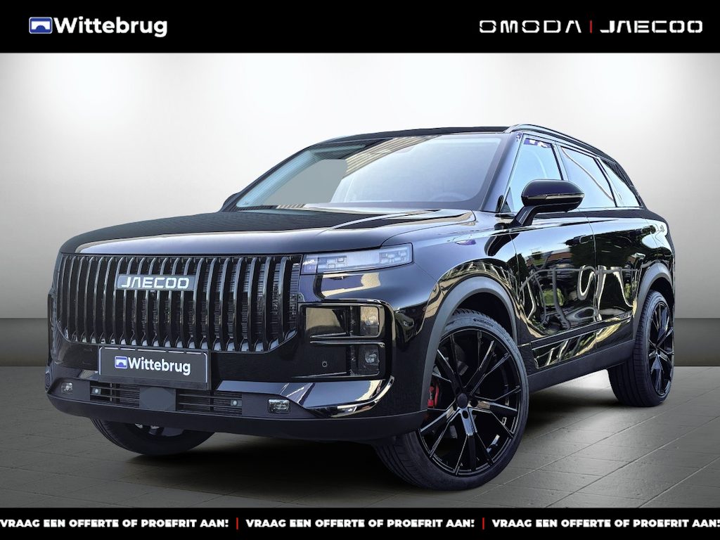Jaecoo 7 SHS PHEV Exclusive Black Pack en 21 Inch velgen met 1500 KG trekgewicht, 1200 KM RANGE Navigatie, Elektrische achterklep, Luxe lederen bekleding en 7 jaar garantie Nu met 3000 euro zomervoordeel!