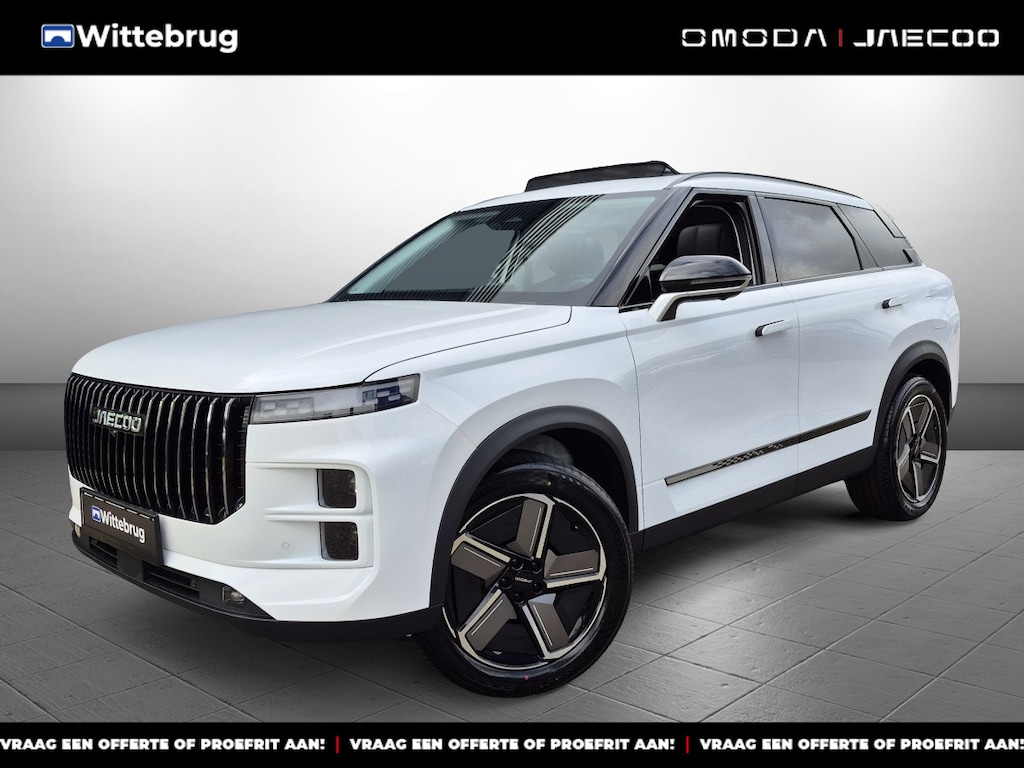 Jaecoo 7 1.5 GDI SHS-P Exclusive met 1500 KG trekgewicht, 1200 KM RANGE Navigatie, Elektrische achterklep, Luxe lederen bekleding en 7 jaar garantie Uit voorraad leverbaar!