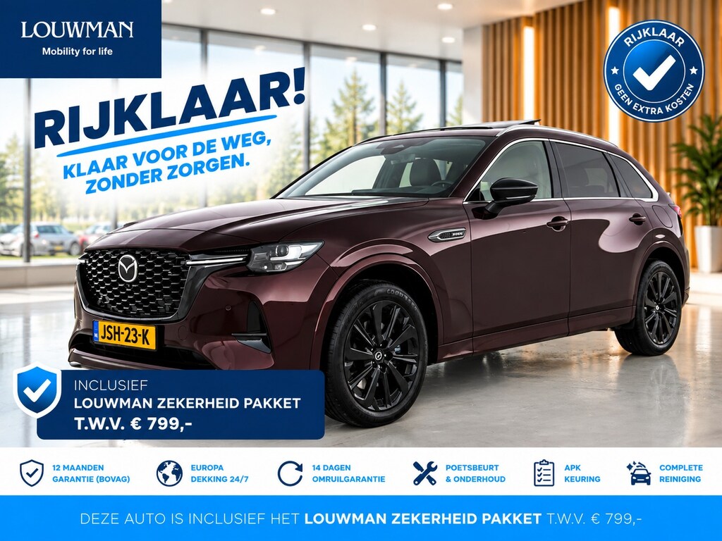 Mazda CX-80 2.5 e-SkyActiv PHEV Homura Plus | RIJKLAAR INCLUSIEF AFLEVERPAKKET TWV 799,- | Panorama-dak | 7-zitplaatsen | Leder int. | Gratis-museum-arrangement