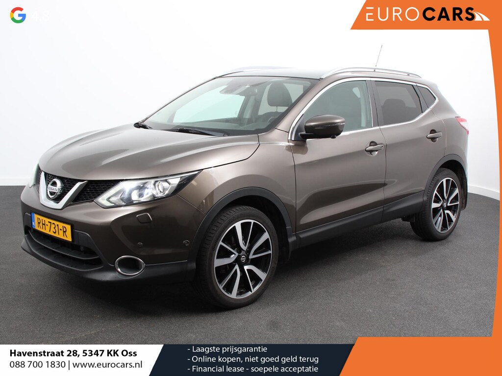 Nissan Qashqai 1.2 Tekna Airco Cruise control LED Parkeersensoren Camera Radio Lichtmetalen velgen Verwarmde voorstoelen Panorama dak Trekhaak Afneembaar APK 9-7-2027!