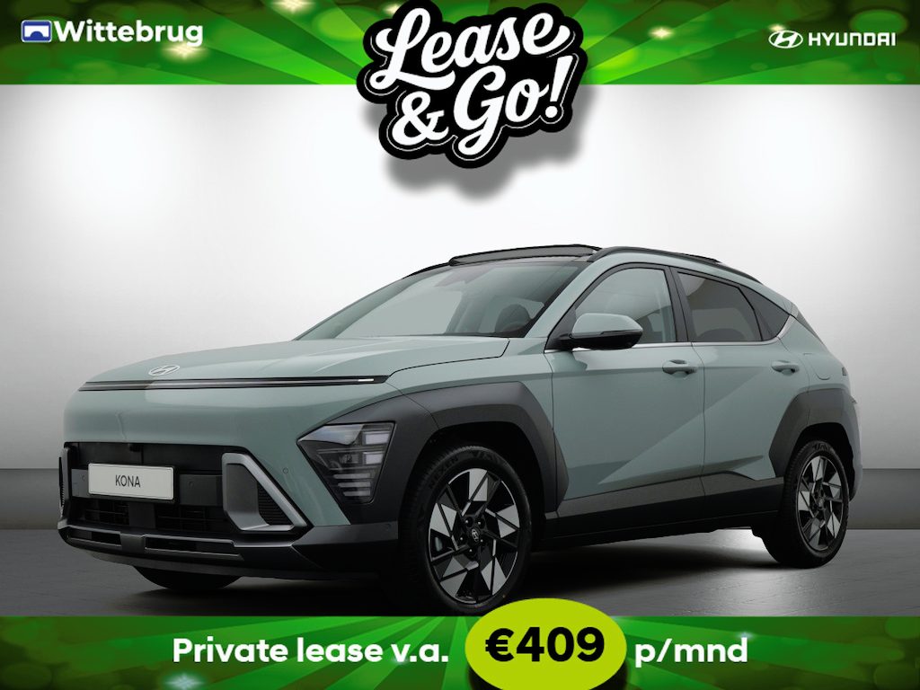 Hyundai Kona 1.6 GDI HEV Premium Sky VALE Full Hybride Automaat met Panorama schuifdak, Navigatie, Lederen bekleding en Climate Control Private lease een KONA Hybrid al vanaf € 409 p/m!