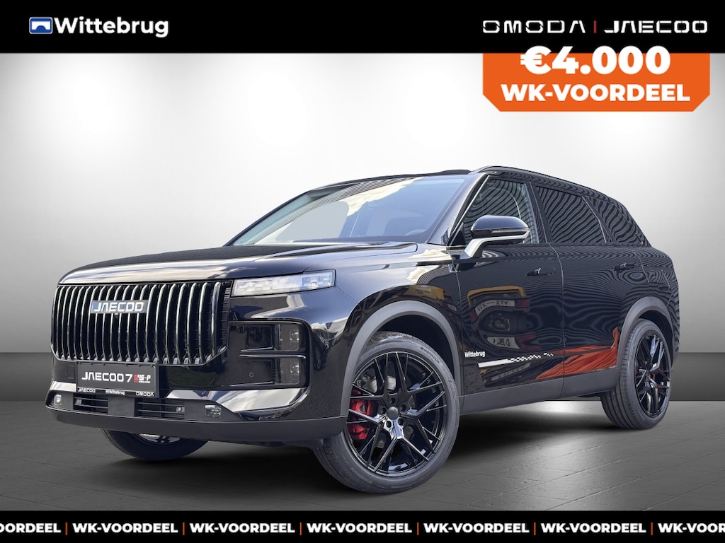 Jaecoo 7 1.5 GDI SHS-P Exclusive Plug-In Hybride met 20 Inch velgen met 1500 KG trekgewicht, 1200 KM RANGE Navigatie, Elektrische achterklep, Luxe lederen bekleding en 7 jaar garantie Nu met 3000 euro zomervoordeel!
