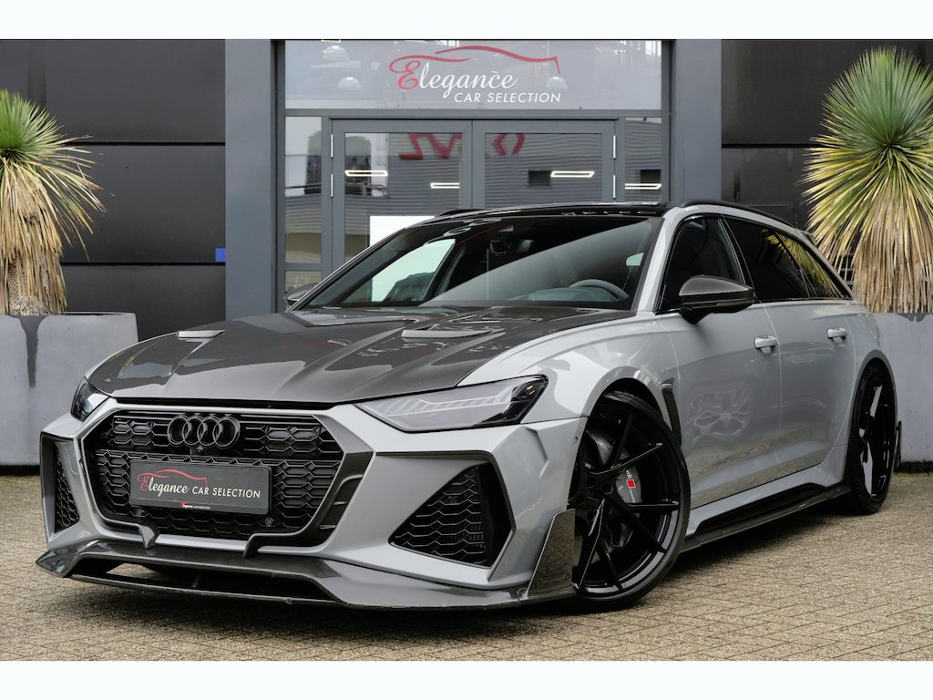 Audi RS6 Avant Mansory | 860PK | Pano | HUD | B&O | 360° | Keramisch | Carbon | Audi RS6 Avant 4.0 TFSI quattro Mansory 861 PK Benzine met 4.0 achtcilinder, Dynamic Plus Pack, panoramadak, Head-Up Display, Bang & Olufsen Premium Sound, 360° camera, keramische remmen, 22-