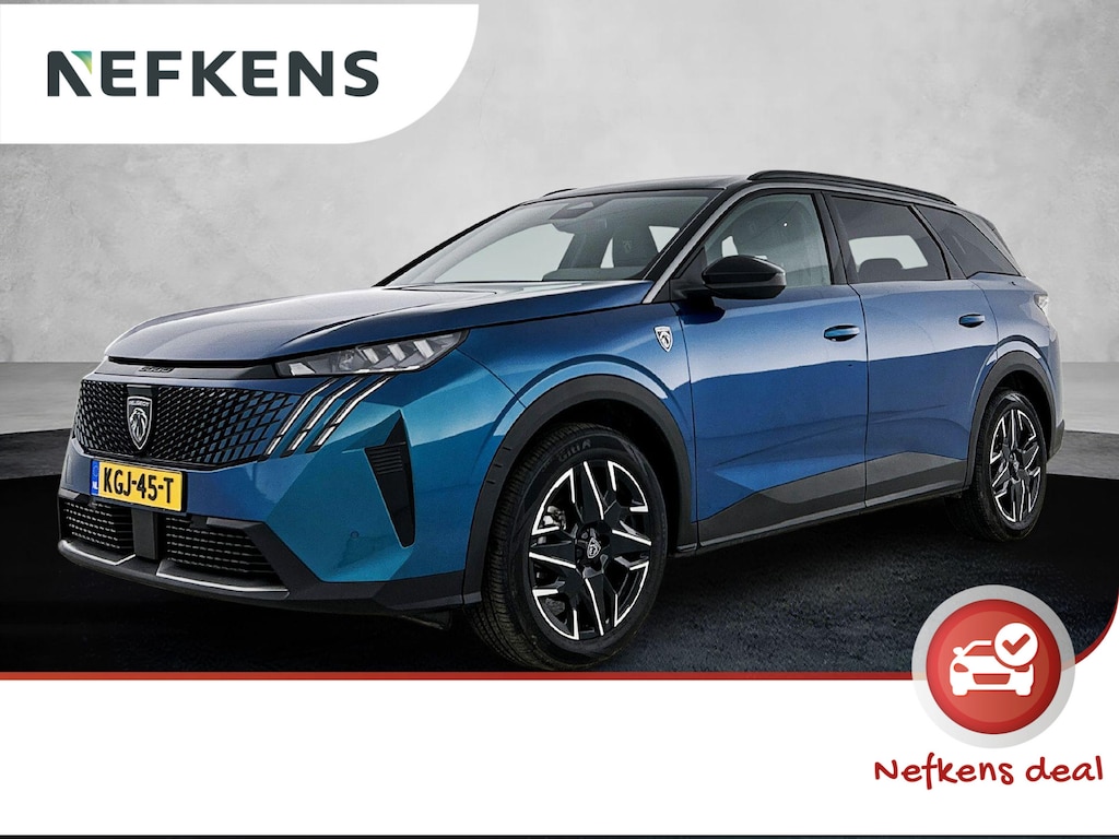 Peugeot 5008 SUV GT Hybrid 145pk Automaat | 7 Zitplaatsen | Navigatie | Achteruitrijcamera | Handsfree Achterklep | Stoel- en stuurverwarming | Adaptieve Cruise Control | Climate Control | Parkeersensoren v+a | Matrix Led koplampen | Keyless | Draadloze Apple Carplay / Android Auto | Sfeerverlichting | Donker getint glas | Afwijkende dakkleur | 19" Lichtmetalen velgen |