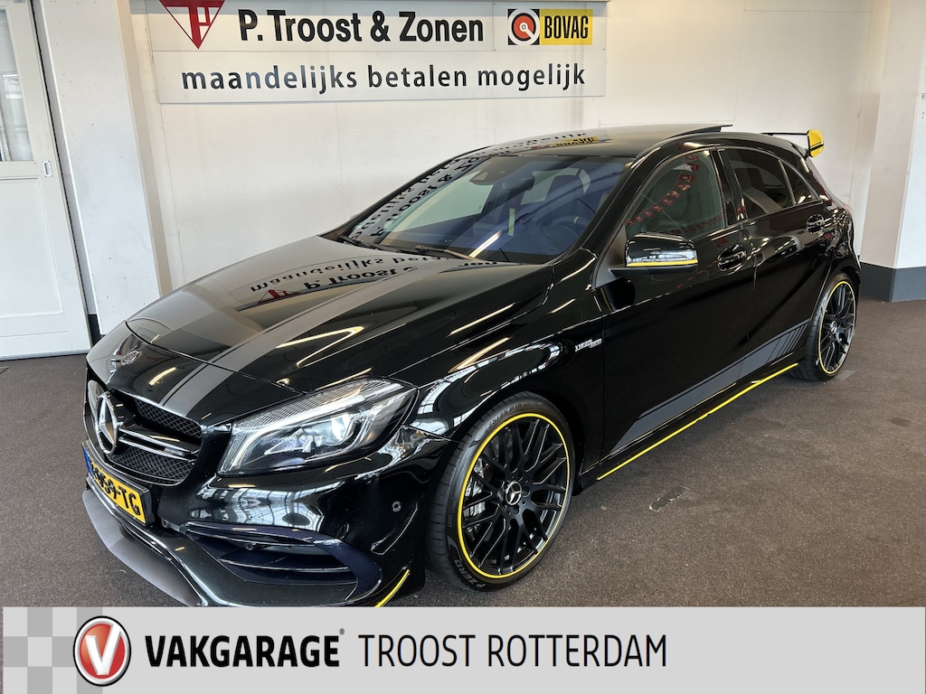 Mercedes-Benz A-klasse AMG 45 4MATIC Yellow Night 381PK | Panoramadak | Harman/Kardon | Kuipstoelen | Memory seats | Apple carplay | Adaptief onderstel | Achteruitrijcamera | Fabrieks-af Kleppensysteem | Cruise control | Climate control | Stoelverwarming