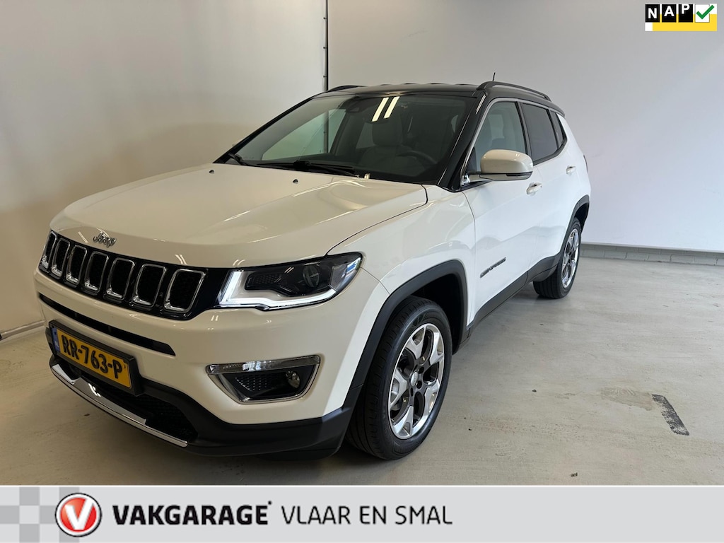 Jeep Compass 1.4 MultiAir Limited 4x4- Carplay Spotify-Trekhaak-Stoel en stuurverwarming-Creme lederen bekleding-Zwart dak.