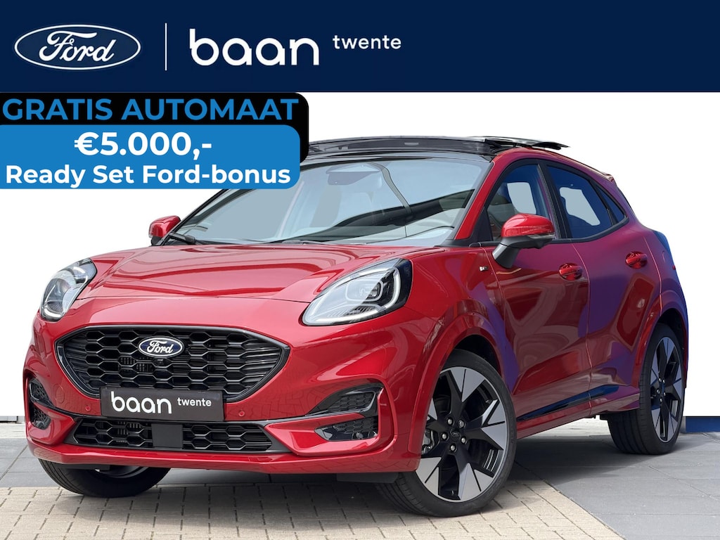 Ford Puma 1.0 Turbo 125pk Mild Hybride ST-Line X Automaat | full options | panorama dak | 19 inch | driver assistance pack | 360 graden camera | blis | winterpack | adaptieve cruise. | uit voorraad leverbaar! | fantastic red