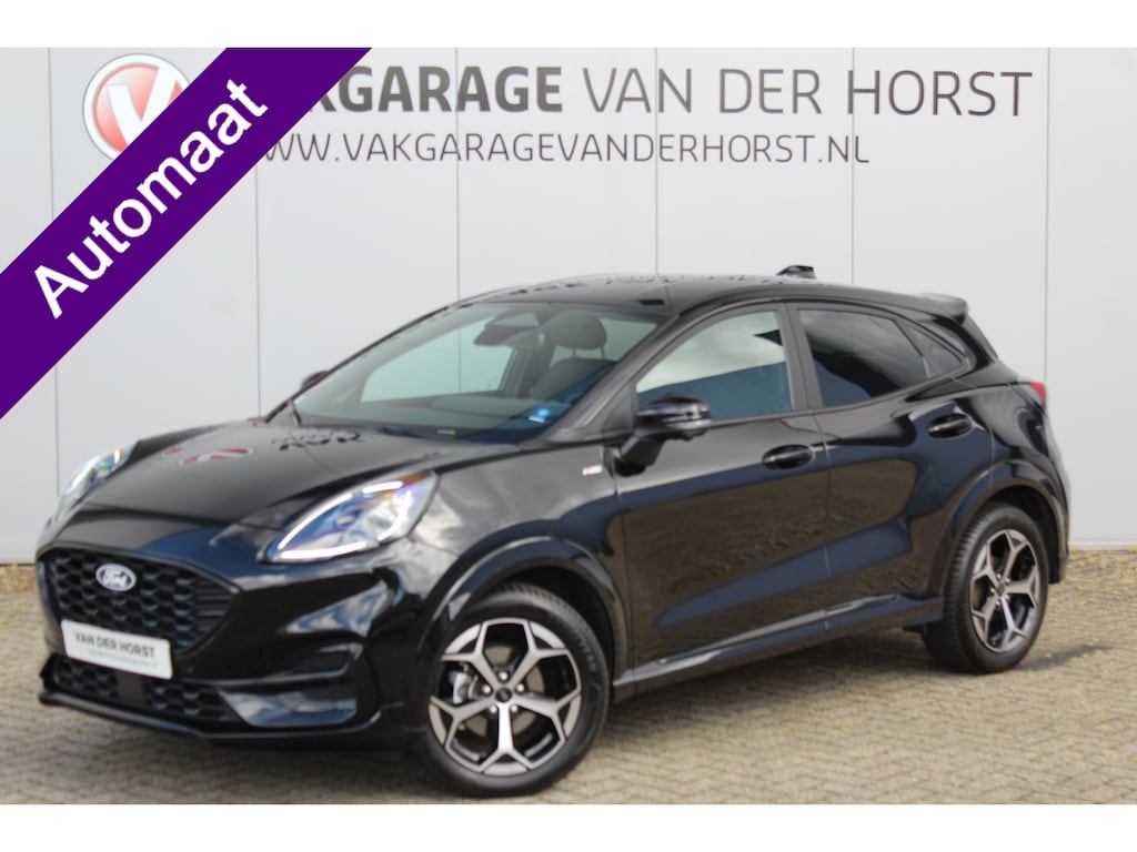 Ford Puma 1.0-125pk EcoBoost Mild-Hybrid ST-Line X AUTOMAAT ! Heerlijk comfortabele, sportieve en luxe hoogzitter, fabr. gar. t/m 15-07-2029 ! Autm. airco, stoel-, stuur- en voorraamverw., navigatie, telefoonvoorb., lane- en side assist, adapt. cruise cntrl etc.