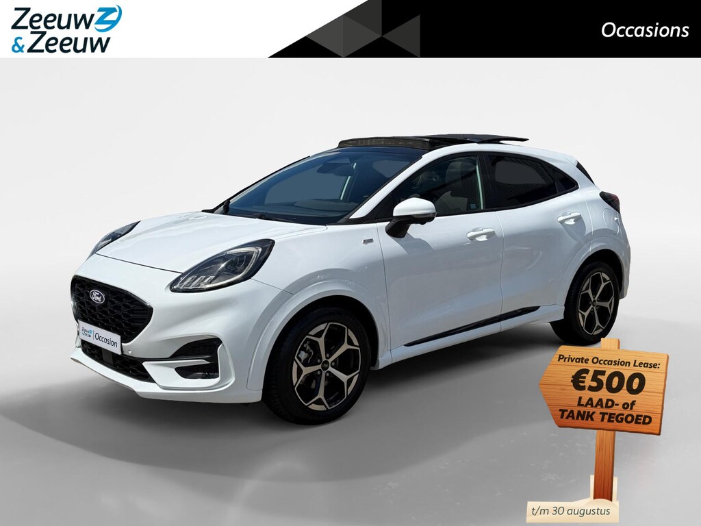 Ford Puma 1.0 EcoBoost Hybrid ST-Line | Automaat | Pano dak | Winter pack | Adapt. Cruise control | BLIS | Afneembare trekhaak | Draadloos opladen mobiel | Elektr. Achterklep | Parkeersensoren voor en achter | Achteruitrijcamera | Fabrieksgarantie |