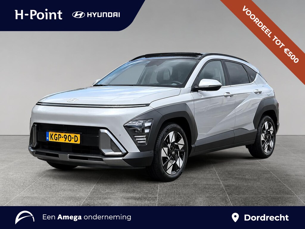 Hyundai Kona 1.6 GDI 140pk HEV Premium Sky | SCHUIF/KANTELDAK | FULL LED | PREMIUM LEDER | ADAPTIVE CRUISE | 360° CAMERA | STOELVERW. + KOELING | FABRIEKS.GAR. 4-2030 |