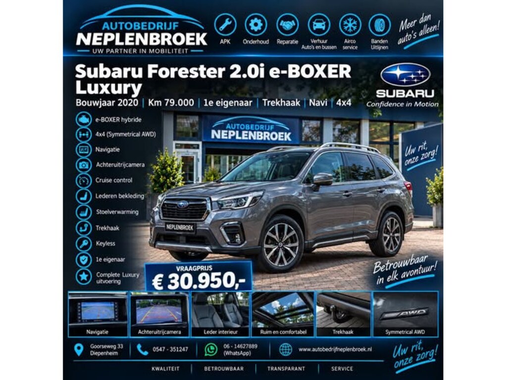 Subaru Forester 2.0i e-BOXER Luxury Bj 2020 Km 79.000 Nap 1e eigenaar Trekhaak,Navi,4x4,Camera,Cruise