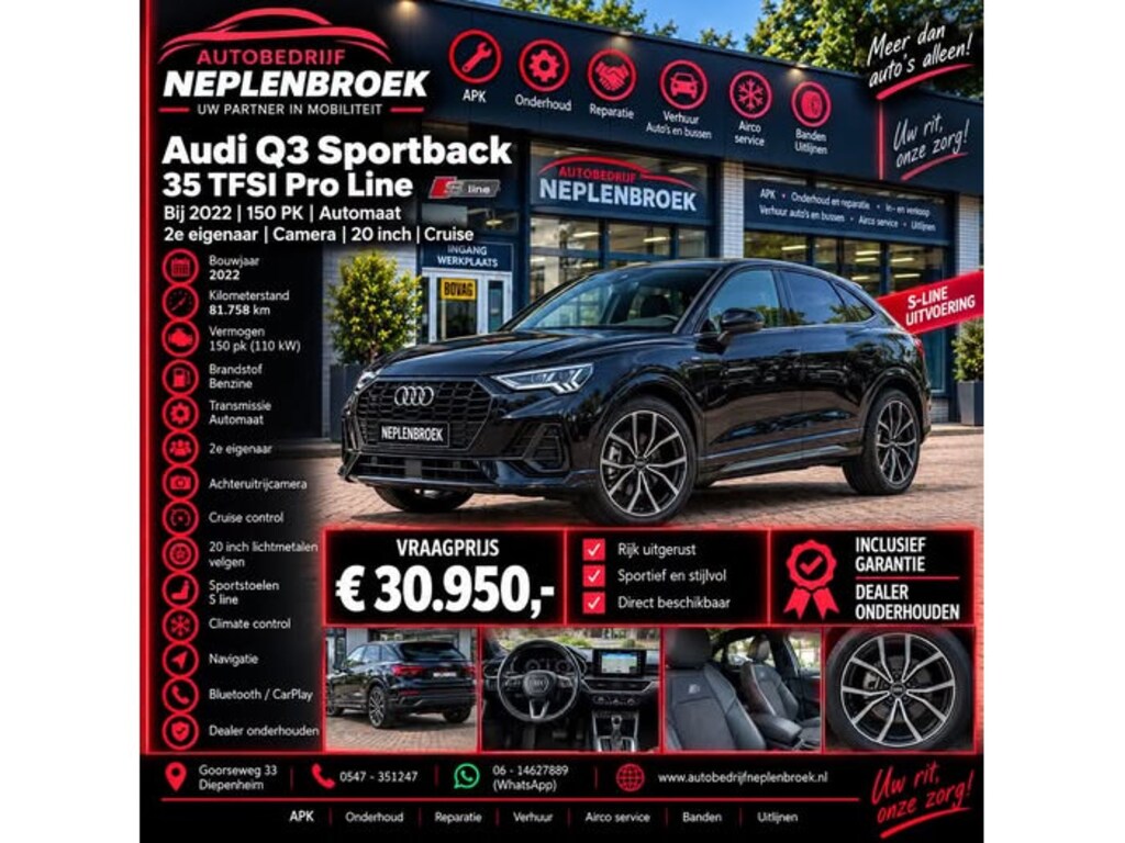 Audi Q3 Sportback 35 TFSI Pro Line Bj 2022 150PK 2e eigen Automaat,Camers,20Inch,Cruise