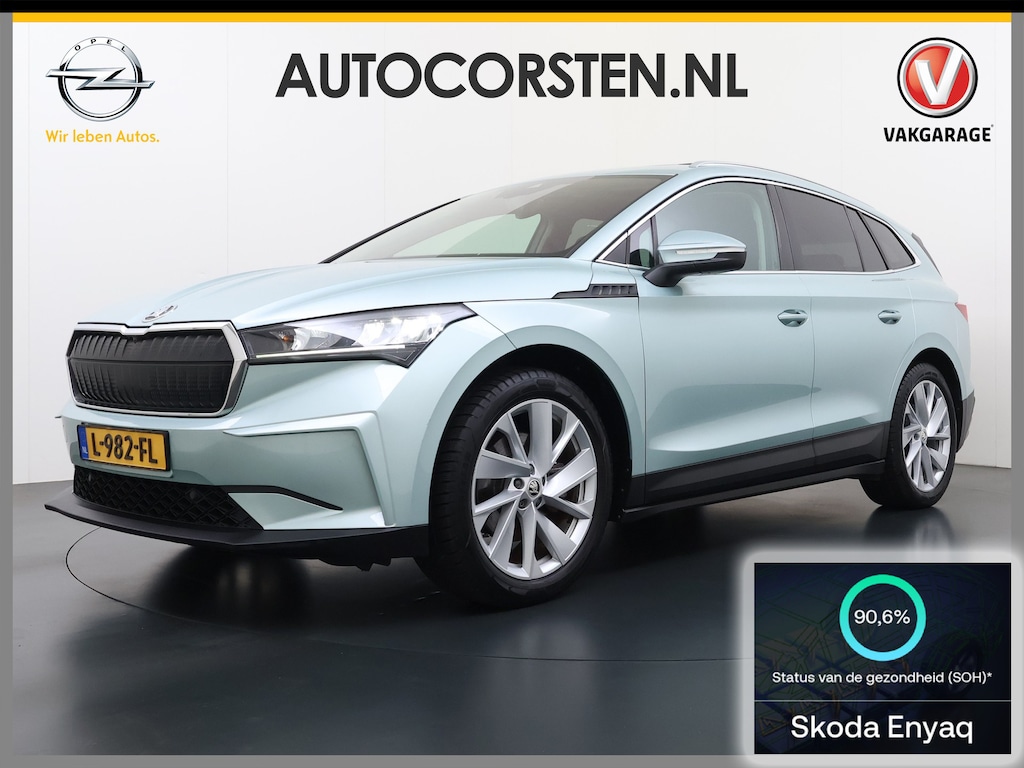 Skoda Enyaq iV 60 Pano.Dak Leer 20" Stuur+Stoel+Achterbankverwarming 3-Zone Ecc Navi Apple Carplay Android Auto Draadloze Telefoonlader SOH 90.6% Elek.Achterklep Privacy Glas Lmv Led Pdc Isofix DAB Lane Assist Dealeronderhouden Origineel Nederlandse Auto Zeer Compleet