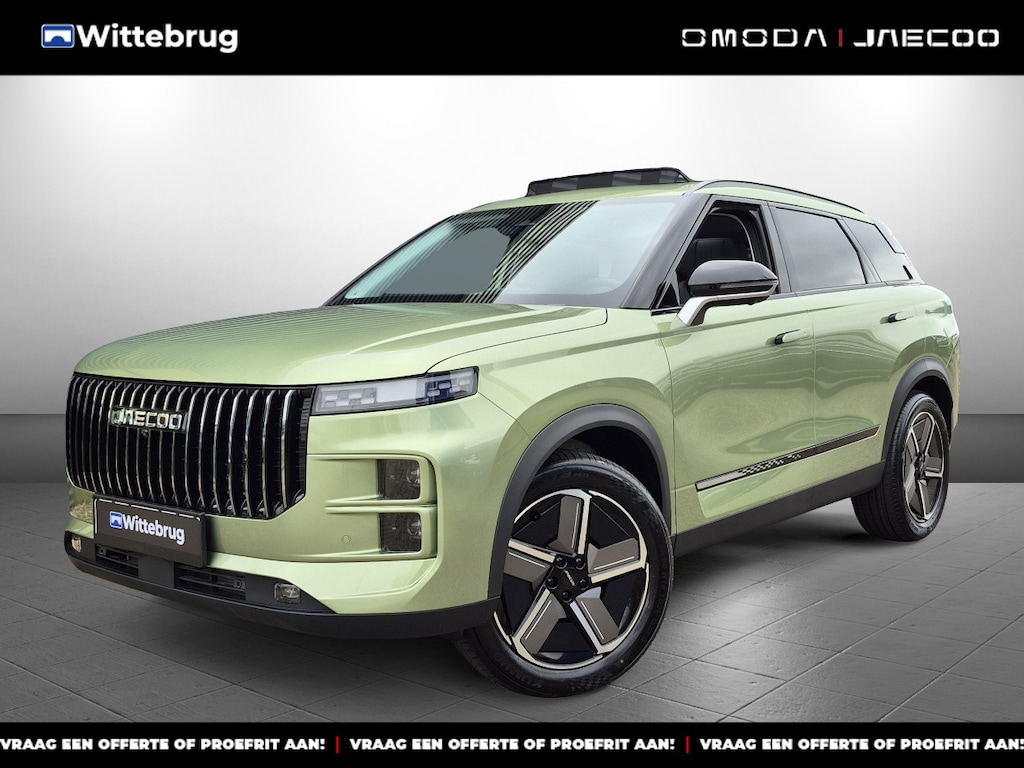 Jaecoo 7 1.5 GDI SHS-P Exclusive met 1500 KG trekgewicht, 1200 KM RANGE Navigatie, Elektrische achterklep, Luxe lederen bekleding en 7 jaar garantie Direct leverbaar!