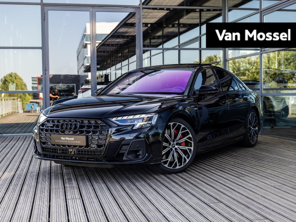 Audi A8 60 TFSI e quattro 462 PK | S-line l Adaptive Cruise Control l Panoramadak l Bang & Olufsen Premium 3D l Elektr. voorstoelen geheugen l Stoelventilatie/massage voorin l Head-up display l 360 graden camera l HD-matrix l Apple Carplay / Android Auto l Stoelverwarming voor en achter l Privacy glas l Lichtpakket plus ambient light l