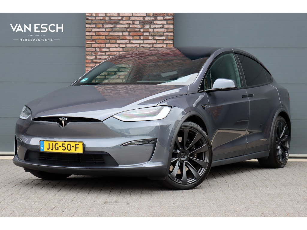 Tesla Model X Plaid AWD 6p. 100kWh | 1020pk | 71.500,- ex BTW | Luchtvering | Autopilot | Carbon | Trekhaak | Stoelventilatie | Leder | Sterrenhemel | Display Achter | Verwarmd Stuurwiel |