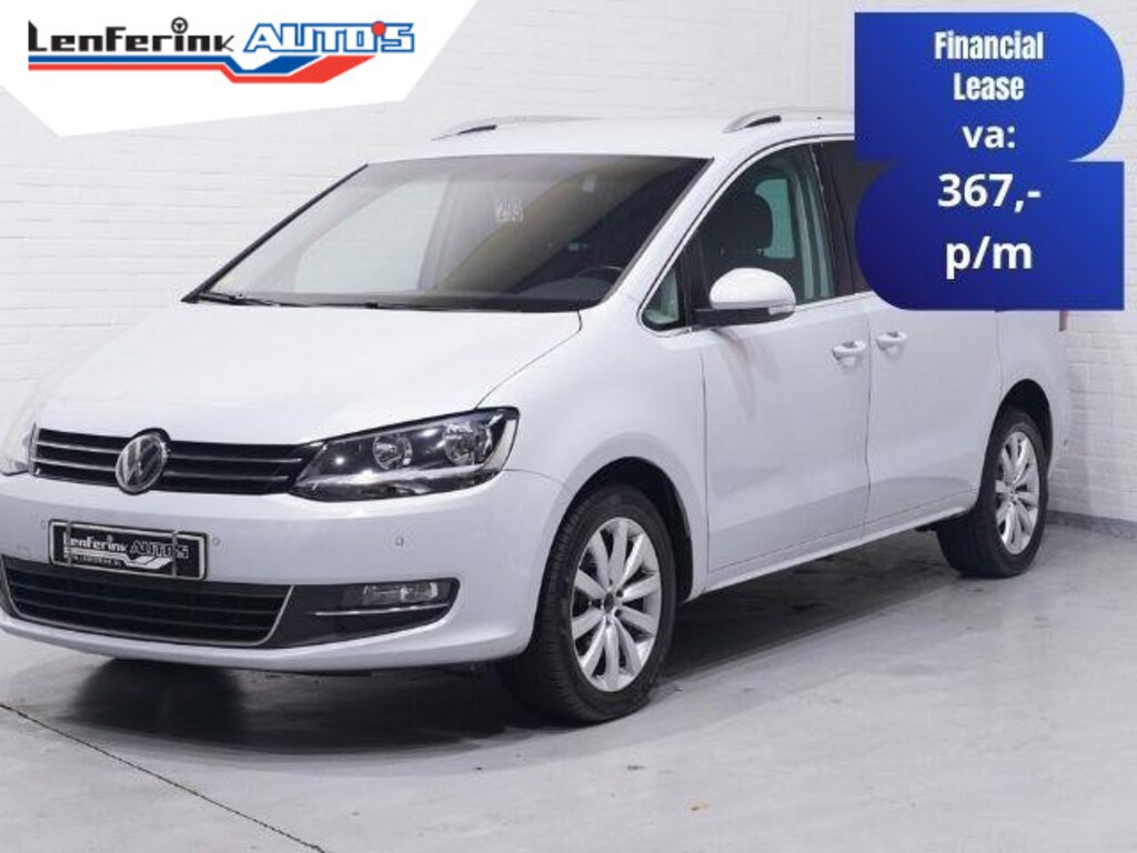 Volkswagen Sharan 2.0 TDI 150 pk DSG Aut. GRIJS KENTEKEN Trekhaak Navi, Adapt.Cruise, 2x Elek. Schuifdeur, Leder Zwart