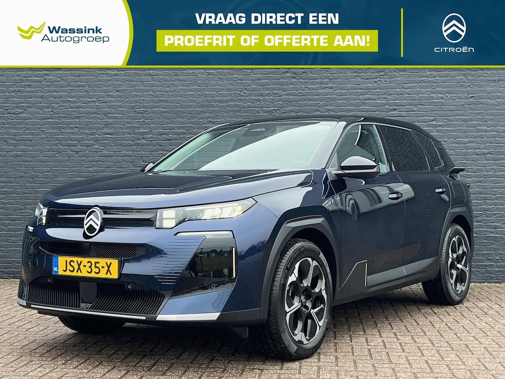 Citroën C5 Aircross Plug-in Hybrid 195pk Aut Business Camera Voor + Achter | Adaptive Cruise Control | CarPlay | Stuurverwarming | Head Up Display | Advanced Comfort Seats en blauwe kunstlederen/stoffen bekleding | Two Tone dak Perla Nera Black | Boordlader 7,4kW | Pack Techno