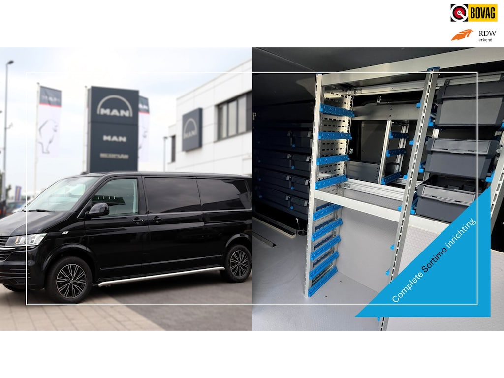 Volkswagen Transporter 150 pk DSG Comfortline, Complete Sortimo inrichting, 17 LMV, bumpers en spiegels in kleur, omvormer