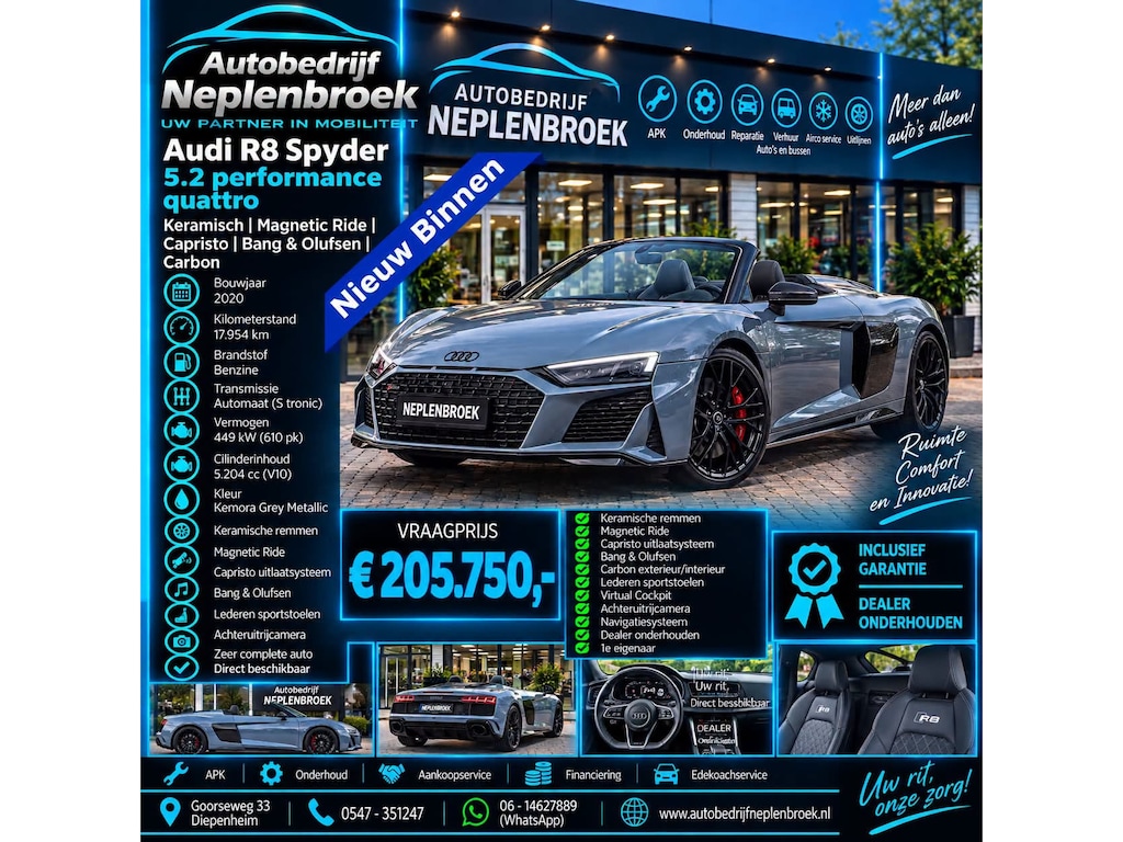 Audi R8 Spyder 5.2 performance quattro *Keramisch / Magnetic Ride / Capristo / Bang & Olufsen / Carbon / Laser* Bouwjaar 2021 | Kilometerstand 17.875 km