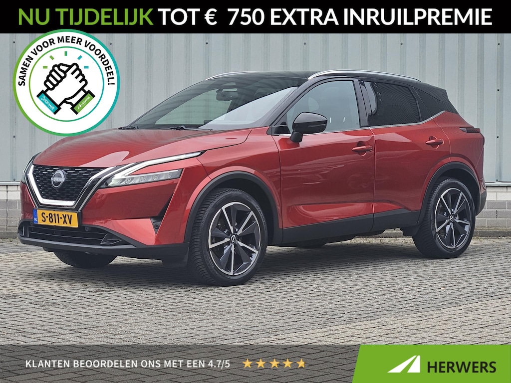 Nissan Qashqai 1.3 MHEV Tekna / Trekhaak 1800KG / Adaptief Cruise Control / Panoramadak / Elektrisch Verstelbare Bestuurdersstoel / Head- Up Display / 360 Graden Camera / Elektrische Achterklep / Apple Carplay & Android Auto / Draadloze Telefoon Lader / Navigatie / Climate Control / Dode Hoek Detectie /