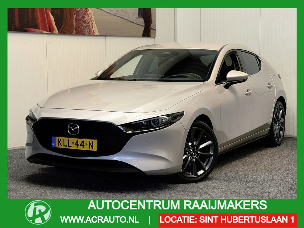 Mazda 3 2.0 E-SKYACTIV-G M HYBRID 122 PK AUTOMAAT EXCLUSIVE-LINE NAVIGATIE 360 CAMERA ADAPTIVE CRUISE CONTROL HEAD-UP DISPLAY APPLE CARPLAY/ANDROID RIJSTROOKSENSOREN DODEHOEKSENSOREN ZEER MOOI !!