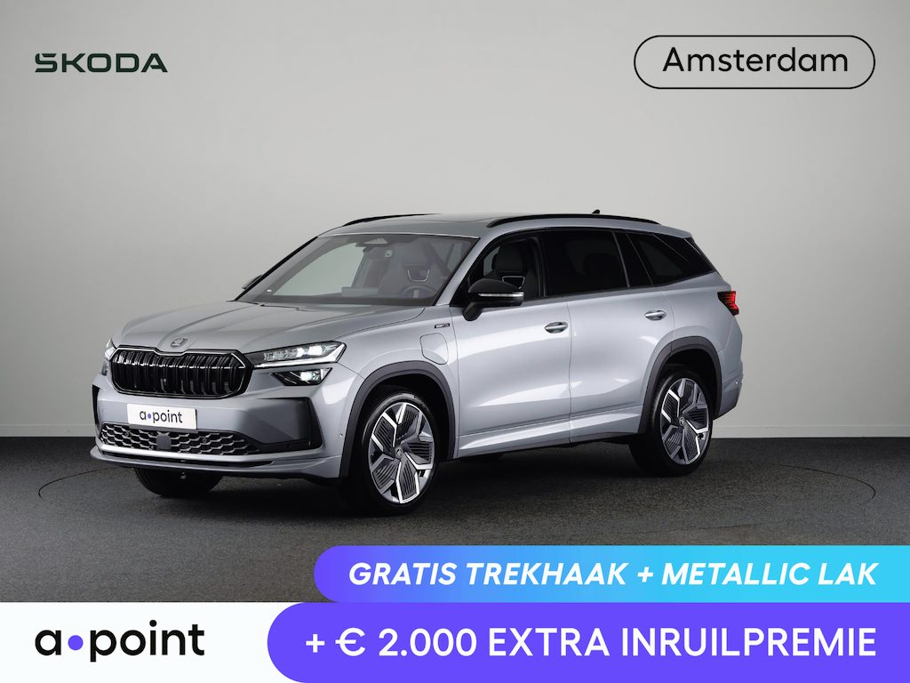 Skoda Kodiaq 1.5 TSI PHEV Sportline Business 204 pk 6 versn. DSG | Comfort Pakket | Panorama Dak | Dynamic Chassis Control Pakket | Head-up display | Parkeer Pakket | Trekhaak | Winter Pakket | Velgen: 20" lichtmetalen velgen Rila aero, antraciet zwart