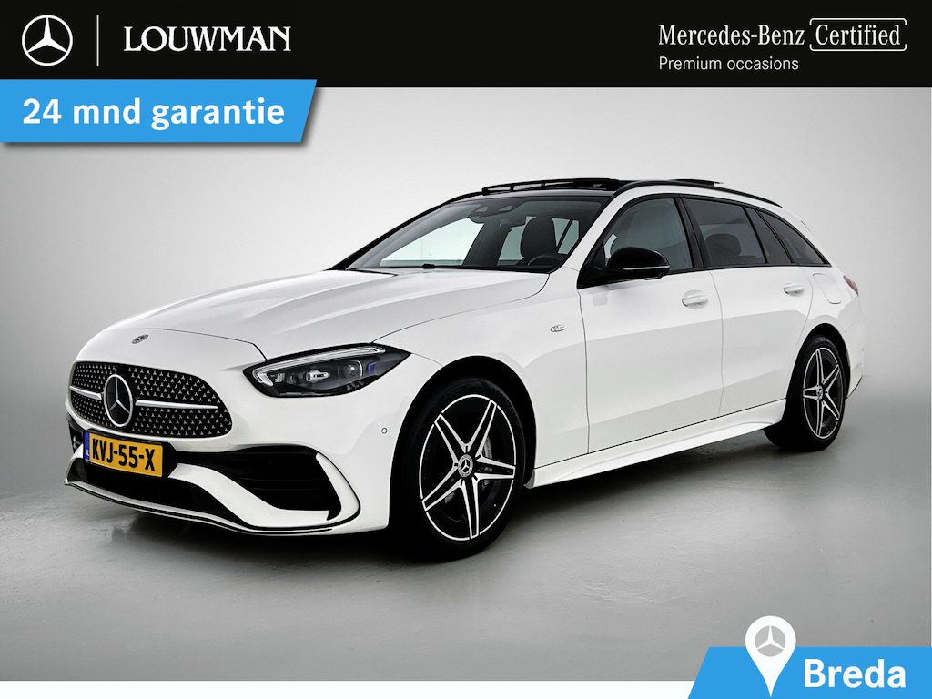 Mercedes-Benz C-klasse Estate 300 e AMG Plug-In Hybride | AMG Line | Night Pakket | Panoramadak | Trekhaak Digital Light | Distronic. Inclusief 24 maanden MB Certified garantie voor Europa.