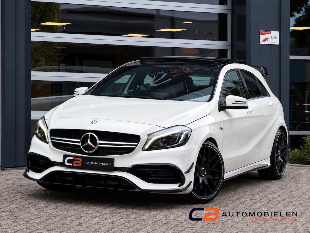 Mercedes-Benz A-klasse AMG 45 4MATIC | Facelift | Aero | Pano | 381PK | Harman Kardon | Leder | Led | Stoelverwarming | PDC |