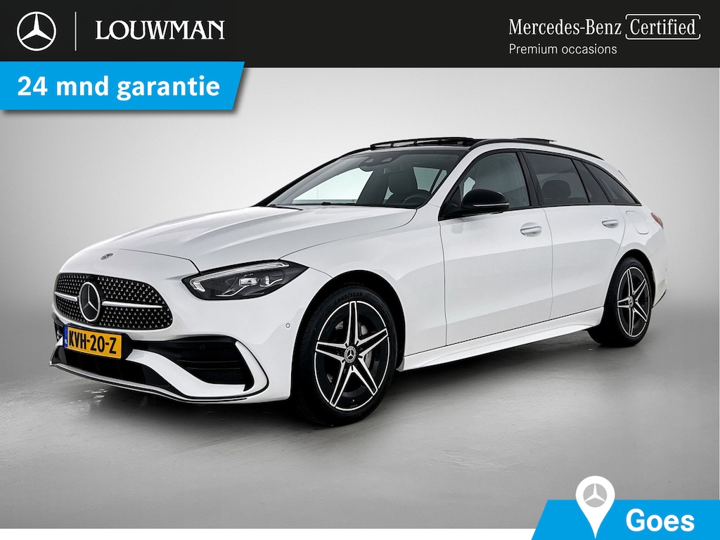Mercedes-Benz C-klasse Estate 300 e AMG Plug-In Hybride AMG Line | Night Pakket | Panorama Schuif-Kanteldak | Trekhaak | Distronic | Stuur en Stoelverwarming. Inclusief 24 maanden Mercedes-Benz Certified garantie voor Europa.