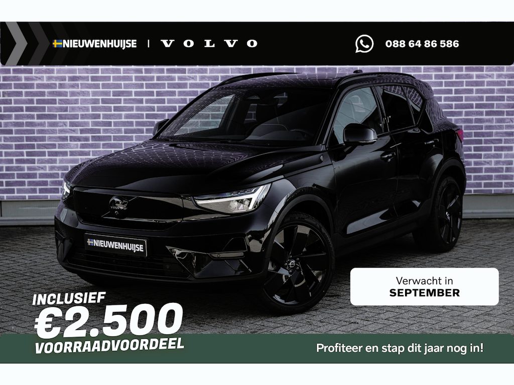 Volvo EX40 Single Motor Extended Range Ultra Black Ed. 82 kWh | Black Edition | Europa | Schuif-/Kanteldak | Harman Kardon Audio | Adaptieve Cruise Control | Stuur-/Stoelverwarming V+A | Warmtepomp | Getint Glas |