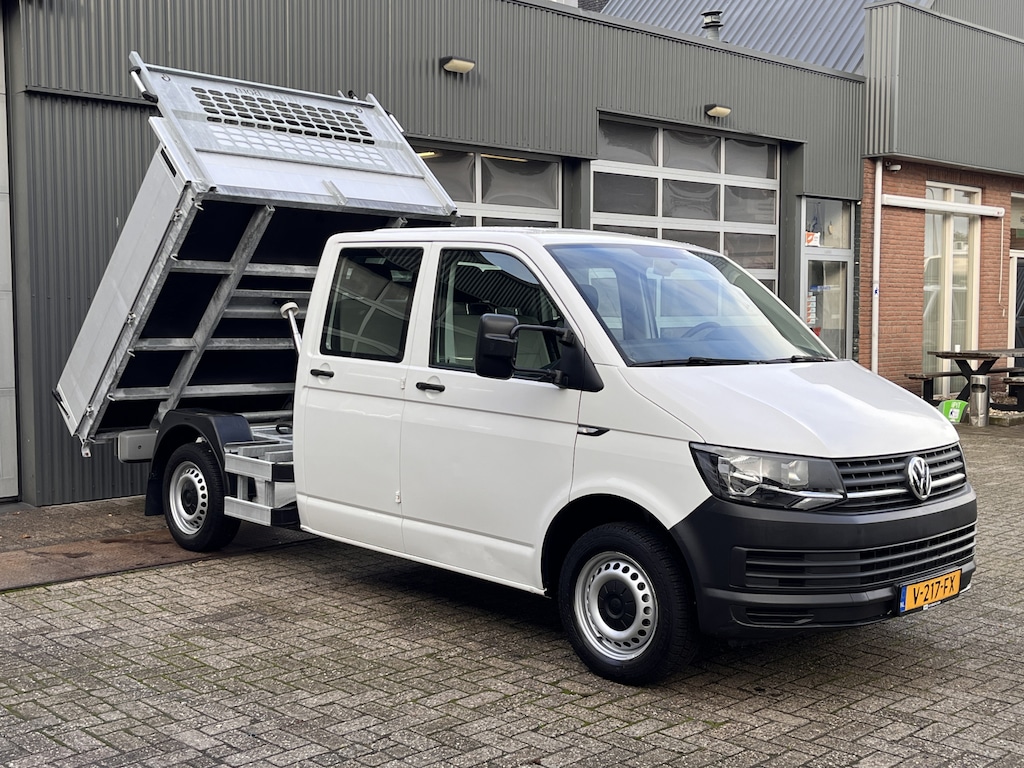 Volkswagen Transporter 2.0 TDI L2H1 DC Kipper open laadbak Airco Bluetooth trekhaak 2200 kg 1e eigenaar Dealer onderhouden Kieper P-up Doka Pritsche Ahk 2200kg Pick-up bakwagen