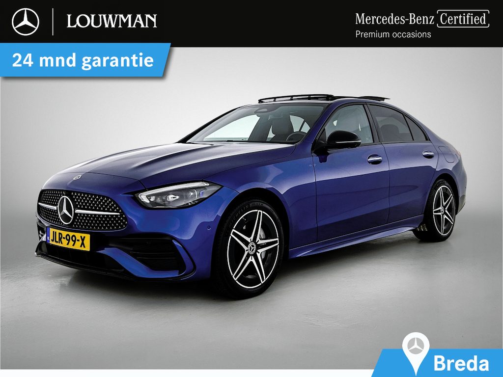 Mercedes-Benz C-klasse 300 e Business Solution AMG | AMG Line | Night Pakket | Panoramadak | Parkeerpakket met 360°-camera | Digital Licht | Sfeerverlichting. Inclusief 24 maanden MB Certified garantie voor Europa.