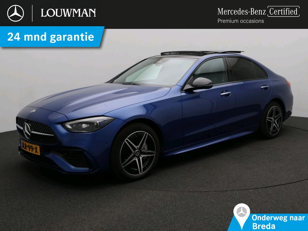 Mercedes-Benz C-klasse 300 e Business Solution AMG AMG Line | Night Pakket | Panorama Schuif-Kanteldak | Parkeerpakket met 360°-camera | Digital Licht | Sfeerverlichting. Inclusief 24 maanden MB Certified garantie voor Europa.