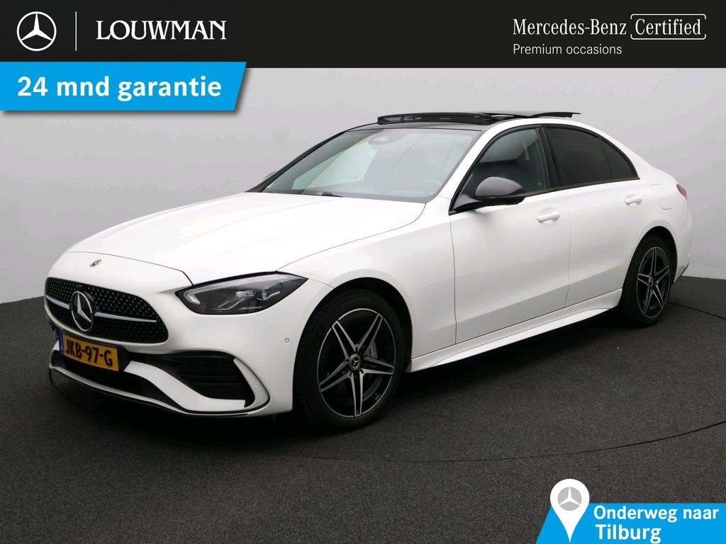 Mercedes-Benz C-klasse 300 e Business Solution AMG AMG Line | Night Pakket | Panorama Schuif-Kanteldak | Parkeerpakket met 360°-camera | Alarm | Sfeerverlichting. Inclusief 24 maanden MB Certified garantie voor Europa.