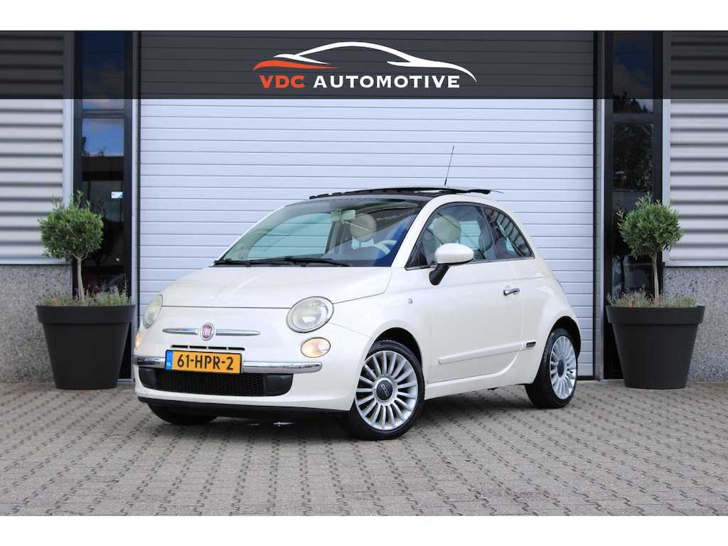 Fiat 500 1.2 Lounge Pano | Bruin Leder | Clima | Parelmoer Wit | Leuke Auto!