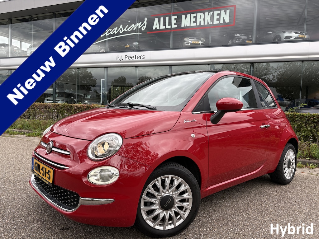 Fiat 500 1.0 Hybrid Dolcevita Airco - Apple carplay - Navigatie - Glazen panoramadak - Cruise control - Bluetooth - Mistlampen - Licht metalen velgen 15 inch - 2 staps gepolijst en behandeld met een ceramische coating - Radio - Start/stop systeem - stuur leder - Stuur multifunctioneel