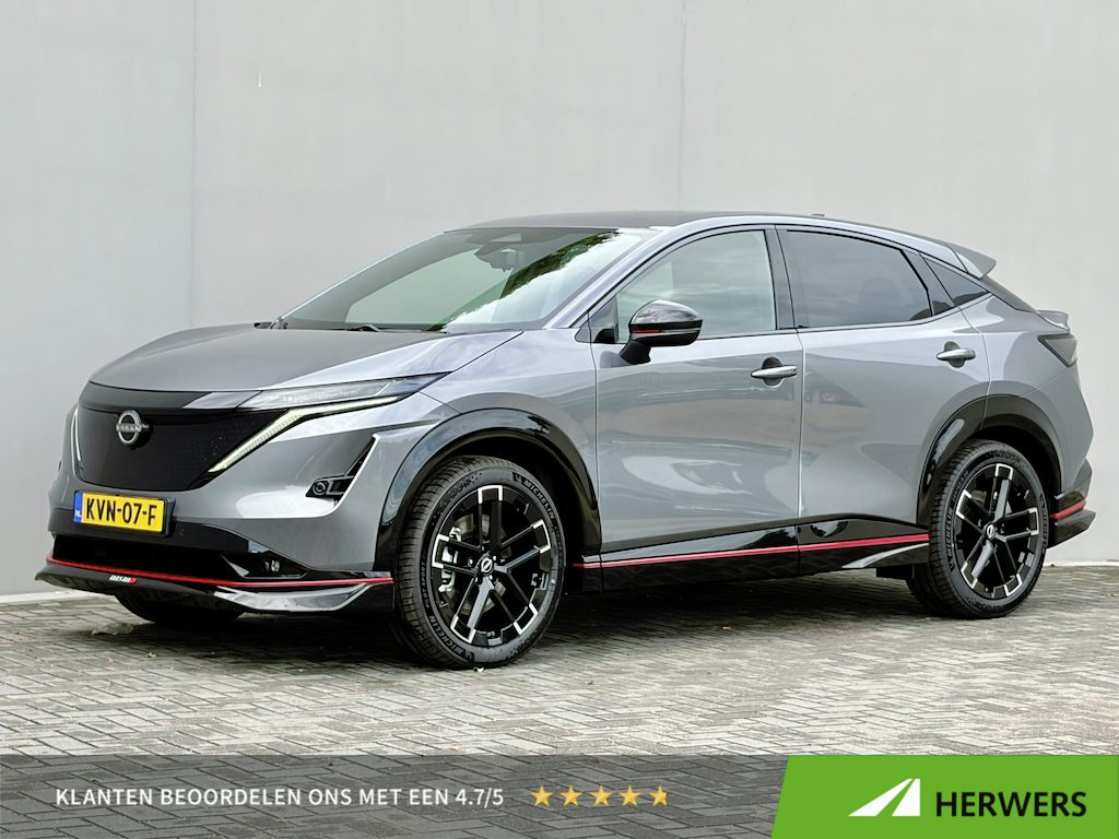 Nissan Ariya e-4ORCE Nismo 91 kWh / 435PK / 417KM WLTP / Alcantara Interieur / F1-Remlicht / Adaptieve Cruise Control / Verwarmde Voorstoelen / Elektr. Voorstoelen / 360 Camera / Elektr. Achterklep / Apple Carplay&Android Auto / Warmtepomp