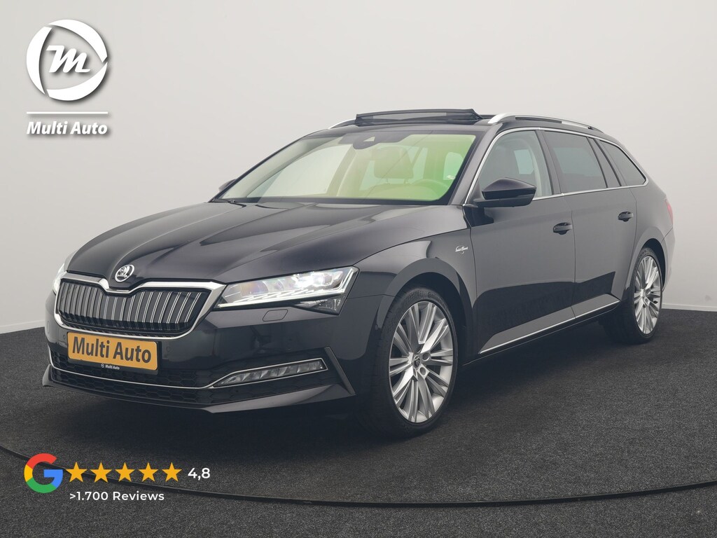 Skoda Superb Combi 1.4 TSI iV Laurin & Klement PHEV 218pk Dealer O.H. | Trekhaak Af Fabriek | Panodak | Adaptive Cruise | 360 Camera | Lederen Comfortstoelen Memory & Ventilatie | Canton Audio | Crystal LED | Stoelen & Stuur Verwarmd | Apple Carplay | Blis | DAB | Navigatie | 19"L.M | Plug In Hybrid |