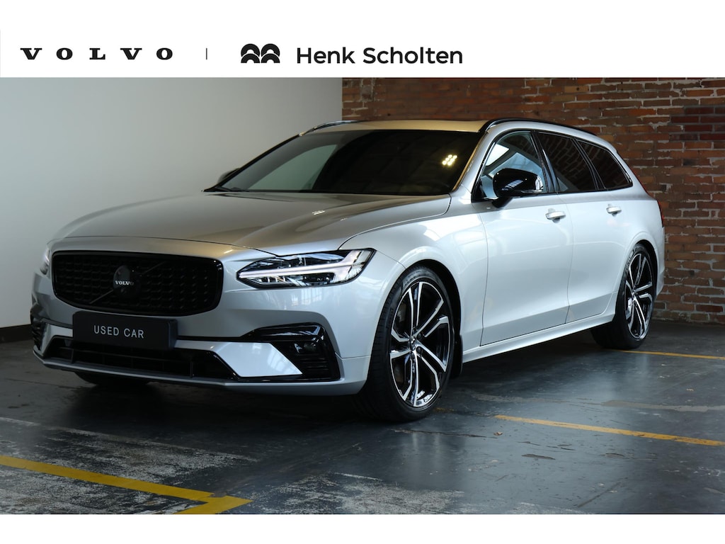 Volvo V90 2.0 B4 R-Design | Semi Electrische Wegklapbare Trekhaak | Head-Up Display | 360° Parkeercamera | Parkeersensoren voor + achter | BLIS | Parkeerverwarming | Harman Kardon Premium Audio | Stoelverwarming | Stuurwielverwarming | 20'' Lichtmetalen velgen |