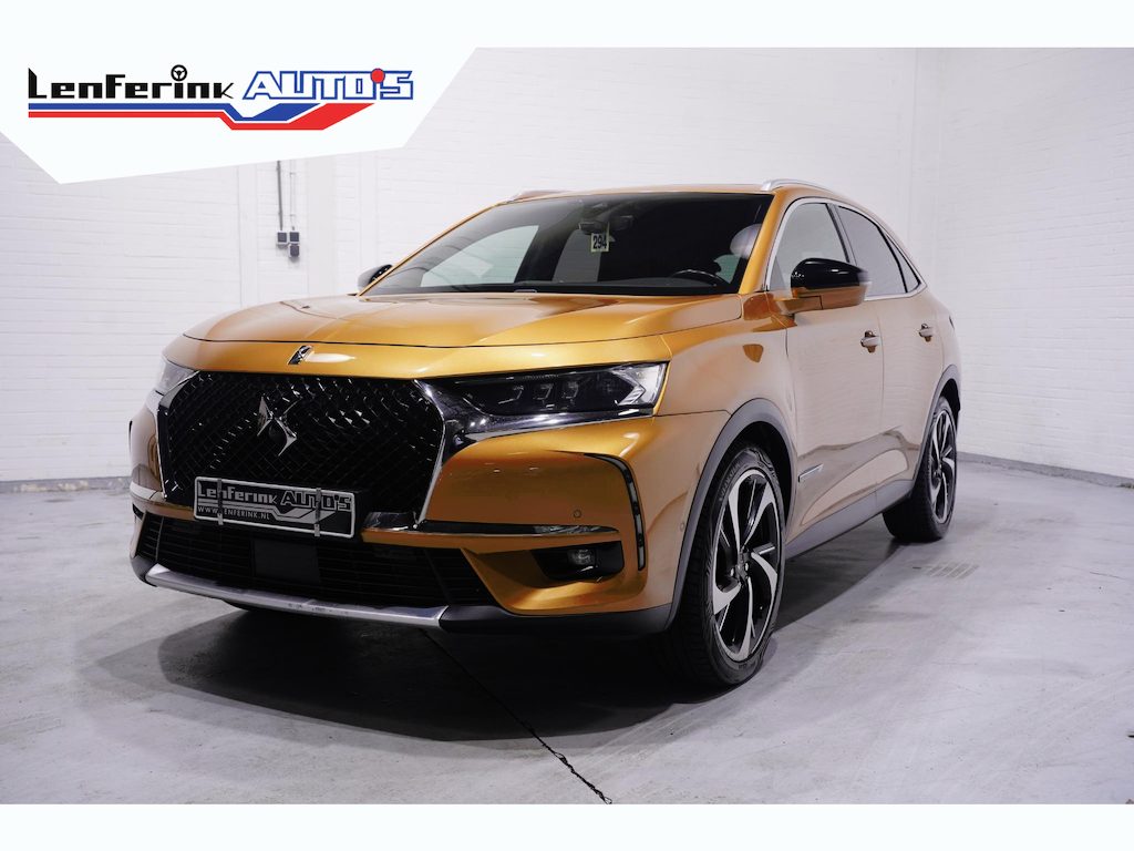DS 7 Crossback 1.6 PureTech La Premiere Curcuma-uitvoering lederen comfort-stoelen panodak 20"-LMV Aplle-carplay Focal-Electra Hi-Fi private-glas electr.-achterklep Camera stoelmassage groot-licht assist lane-assist cruise-controle schakelpaddels aan het stuur 4-zone clima