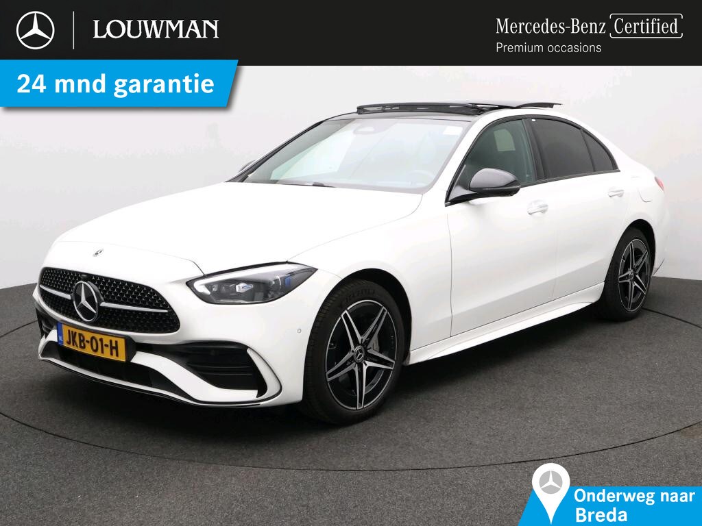 Mercedes-Benz C-klasse 300 e Business Solution AMG AMG Line | Night Pakket | Panorama Schuif-Kanteldak | Parkeerpakket met 360°-camera | Alarm | Sfeerverlichting | Digital Licht. Inclusief 24 maanden Mercedes-Benz Certified garantie voor Europa.