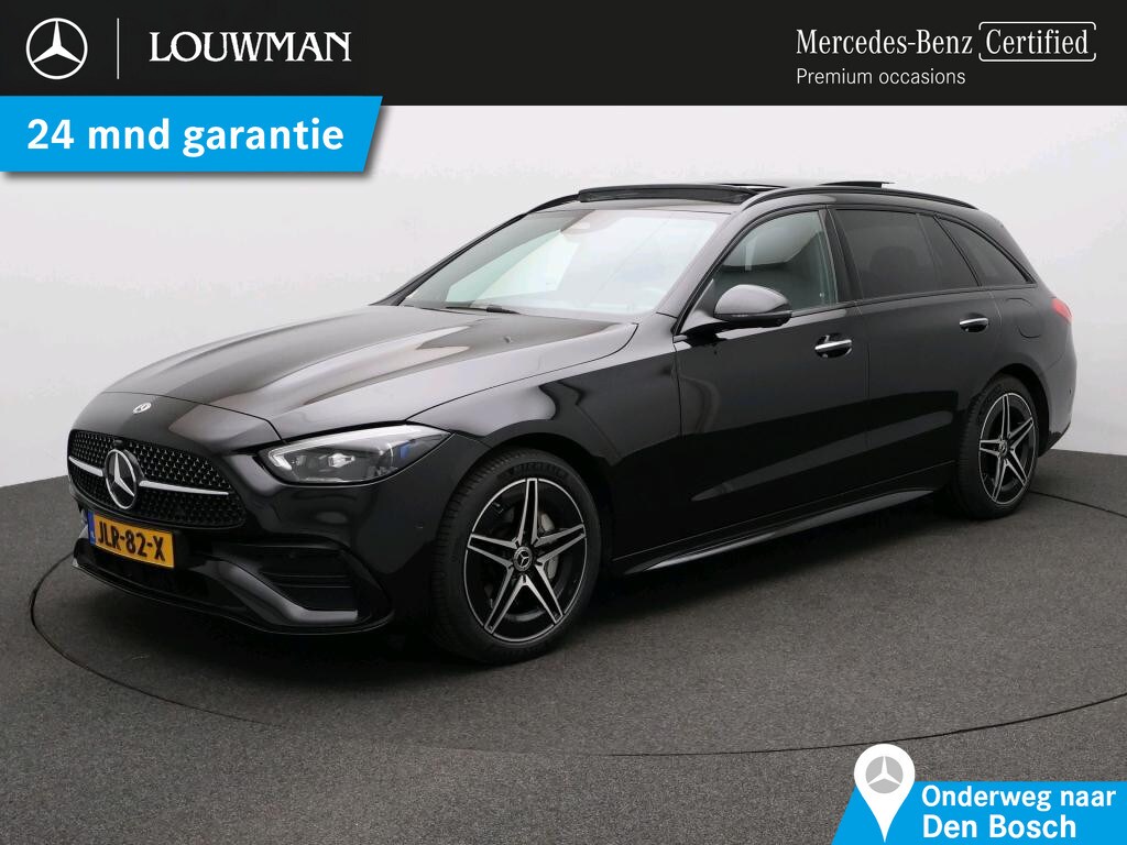Mercedes-Benz C-klasse Estate 300 e Business Solution AMG Trekhaak | Premium Plus | AMG Line | Night Pakket | Panorama Schuif-Kanteldak | Parkeerpakket met 360°-camera | Alarm Klasse 3. Inclusief 24 maanden Mercedes-Benz Certified garantie voor Europa.