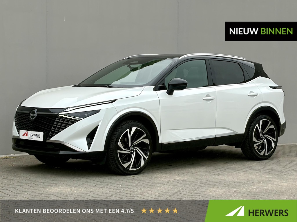Nissan Qashqai 1.3 MHEV Xtronic Tekna Plus / Fabrieksgarantie tot 10-2028 / All season banden / Panoramadak / Trekgewicht 1800 kg / Head Up Display / Elektrische achterklep / Voorstoel met massage functie / Bose Audio Systeem / Stuur Stoel & Voorruit verwarming /