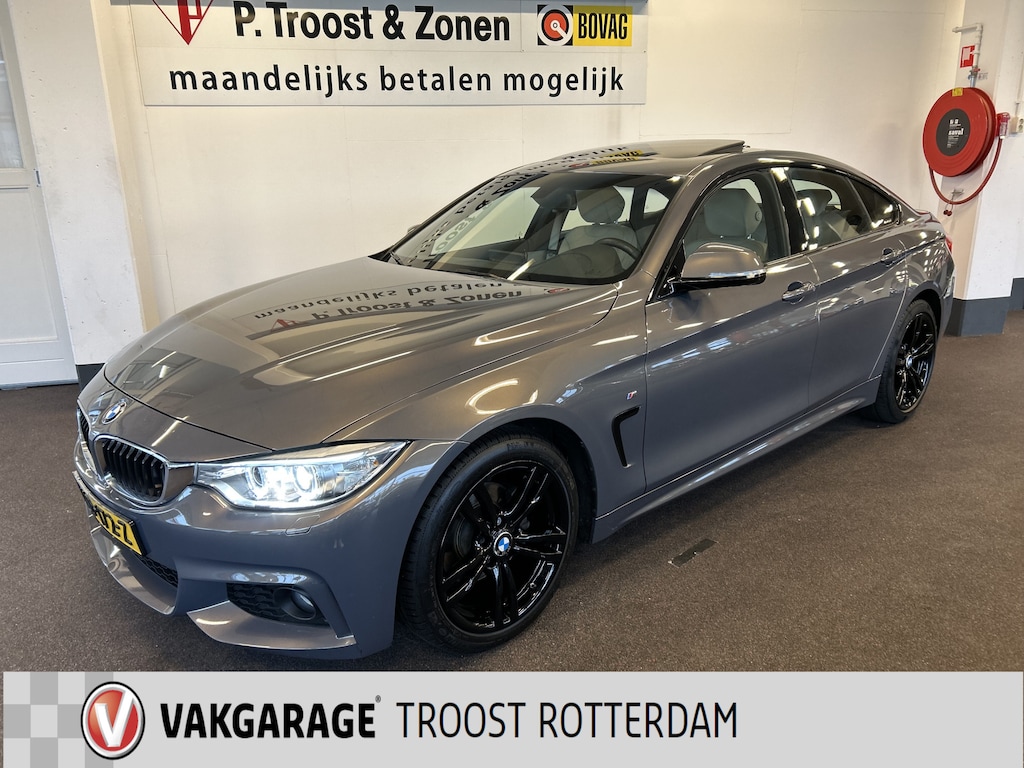BMW 4-Serie Gran Coupe 418i Individual M-pakket Schuifkanteldak/Automaat/Navigatie/Climate controle/Cruise cotrole/Lederen bekleding+stoelverwarming/Xenon/LED dagrijverlichting/Parkeersensoren achter/Nederlandse auto/Dealeronderhouden