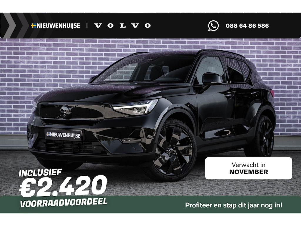 Volvo EX40 Single Motor Ext. Range Ultra Bl. Ed. Eur. 82 kWh | Black Edition | Europa | Schuif-/Kanteldak | Harman Kardon Audio | Adaptieve Cruise Control | Stuur-/Stoelverwarming V+A | Warmtepomp | Getint Glas |