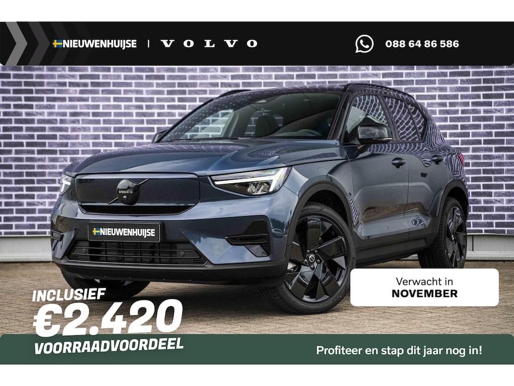 Volvo EX40 Single Motor Extended Range Ultra Black Edi 82 kWh | Europa | Harman Kardon audio | 20" | Schuif-/kanteldak | Getint Glas | Elektrische stoelverstelling | Nubuck bekleding | Adaptive Cruise Control | Dodehoekdetectie |