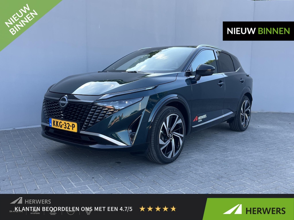 Nissan Qashqai 1.3 MHEV Xtronic Tekna Plus / 10 Jaar Nissan More / Panoramadak / HUD / BOSE / ACC / Luxe Lederen Bekleding / Stoel Massage / Stoel & Stuurwiel Verwarming / Elektr. Stoelen / Elektr. Achterklep / Memory Stoelen /